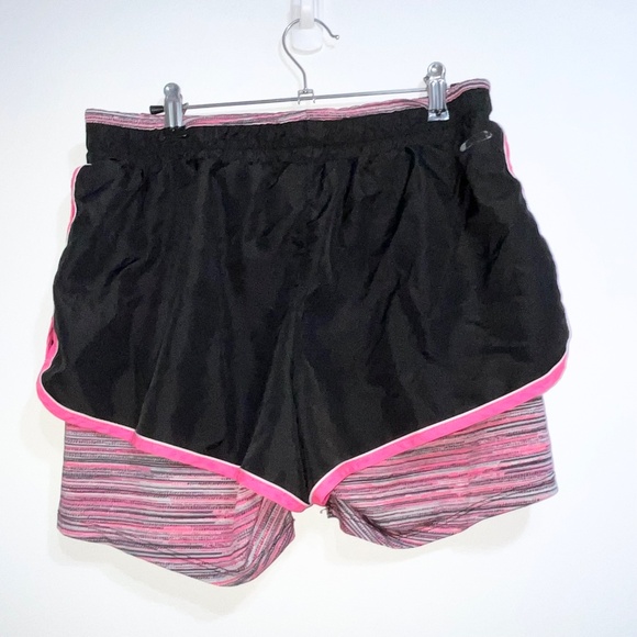 RBX Black Pink Trim Running Shorts with Built-In Striped Tights | Large - Picture 3 of 7